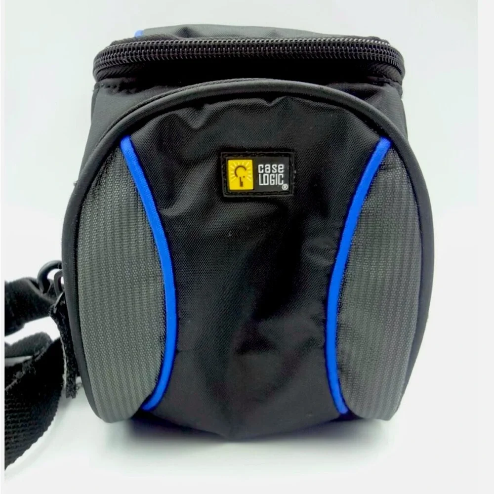 NWT Case Logic Camera Padded Soft Bag Case Black Blue Nylon Zippered Pockets WBC